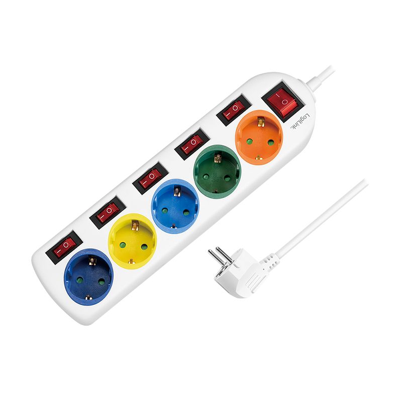 Steckdosenleiste 6-fach Multicolor mit Schalter 1,5 m Kabel jede Steckdose  einzeln schaltbar (Strom & Licht) 