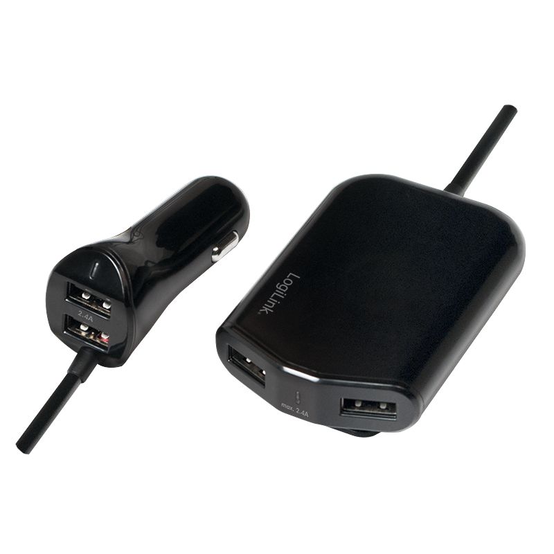 LogiLink® USB Kfz Netzteil für Vorder- & Rücksitze, 2x2 USB-Port, 2x 12W